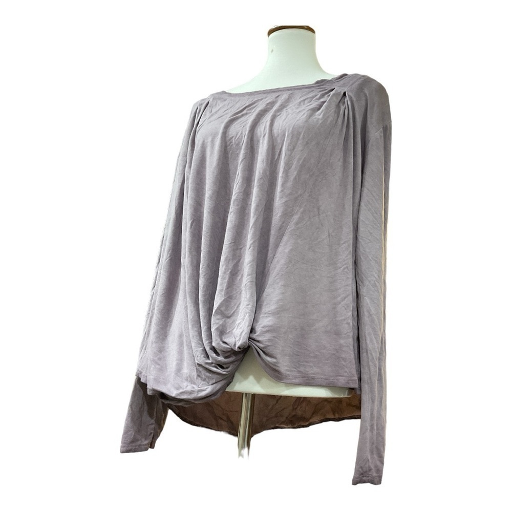 Umgee Mineral Wash Long Sleeve Pullover, Twist Front, Light Purple Top - Picture 2 of 8